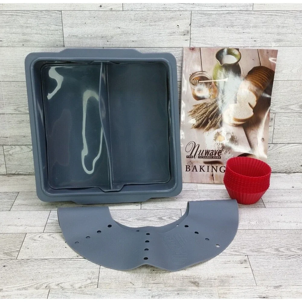 Nuwave Silicon Bakeware Set Bake Pan Divider Ring Cupcake Liners and Baking Book